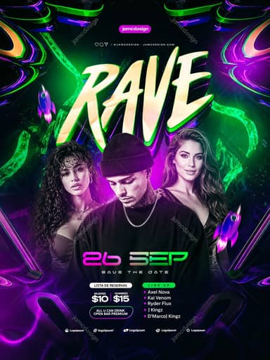 Rave Party Green Neon Figures Flyer PSD
