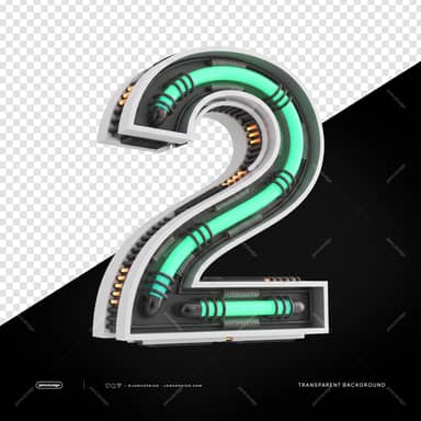 3D Futuristic Industrial Neon Number 2 PNG Transparent Background