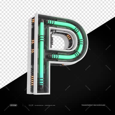 Letra P Neon 3D Futurista Industrial PNG Fundo Transparente