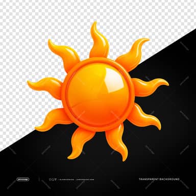3D Glossy Sun With Curved Rays PNG Transparent Background