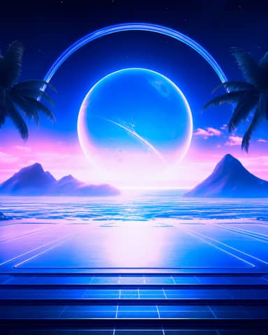 Futuristic Tropical Neon Planet Stage Background