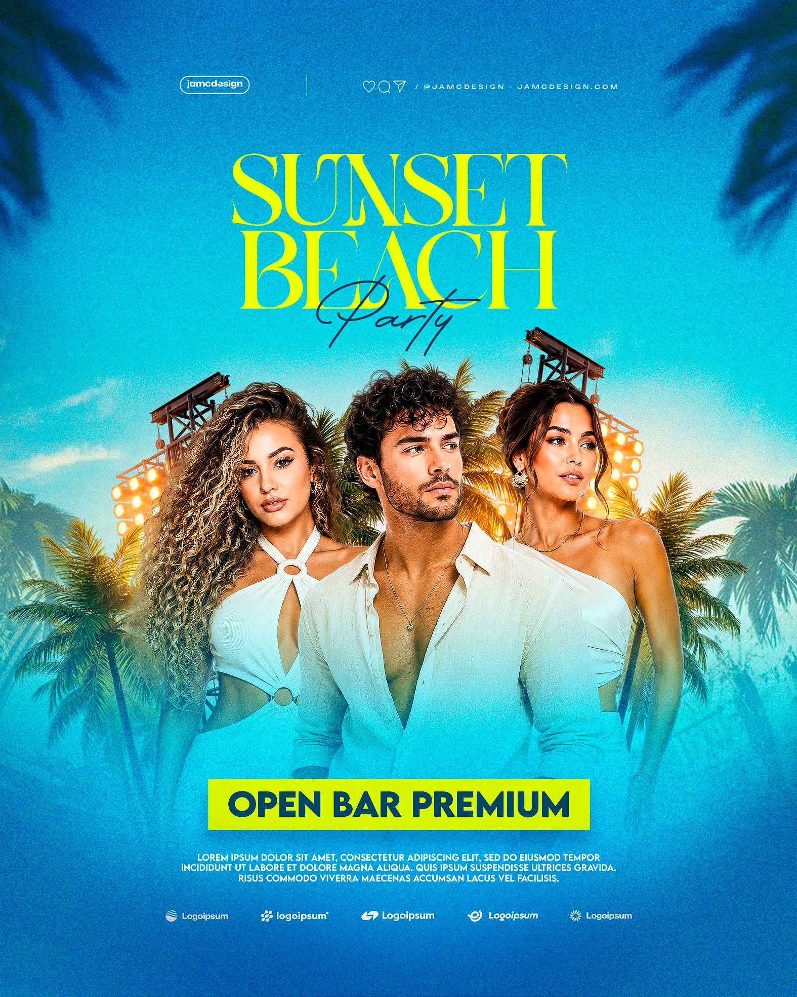 Sunset Beach Party Design Flyer Template PSD Editable