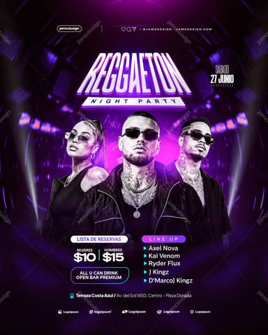 Modelo de Flyer Reggaeton Night Party PSD Editável