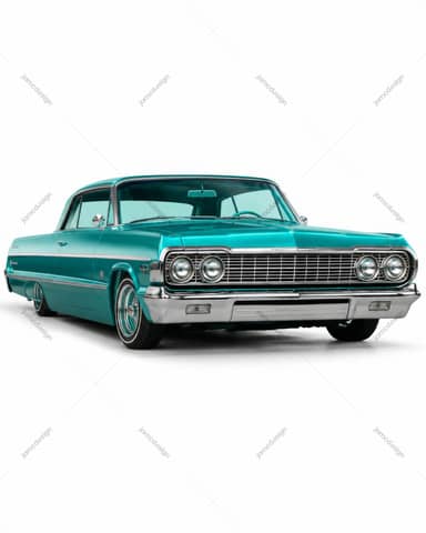 Classic Turquoise Lowrider Car Front View