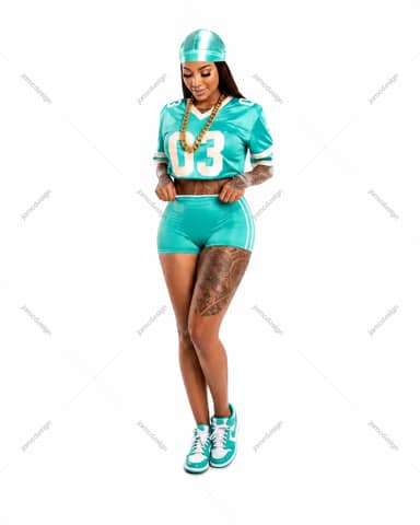 Urban Woman In Turquoise Sports Outfit Portrait