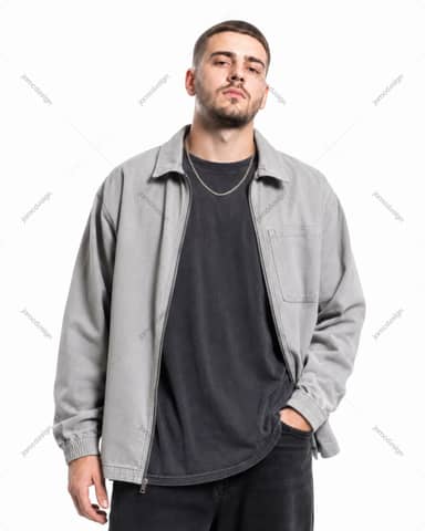 Urban Male Artist Gray Jacket Studio Neutral Menswear Portrait JPG