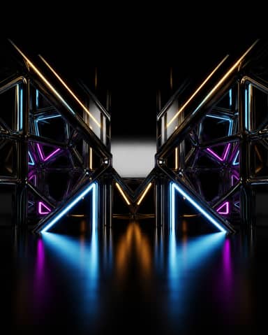 Futuristic Neon Geometric Corridor Background