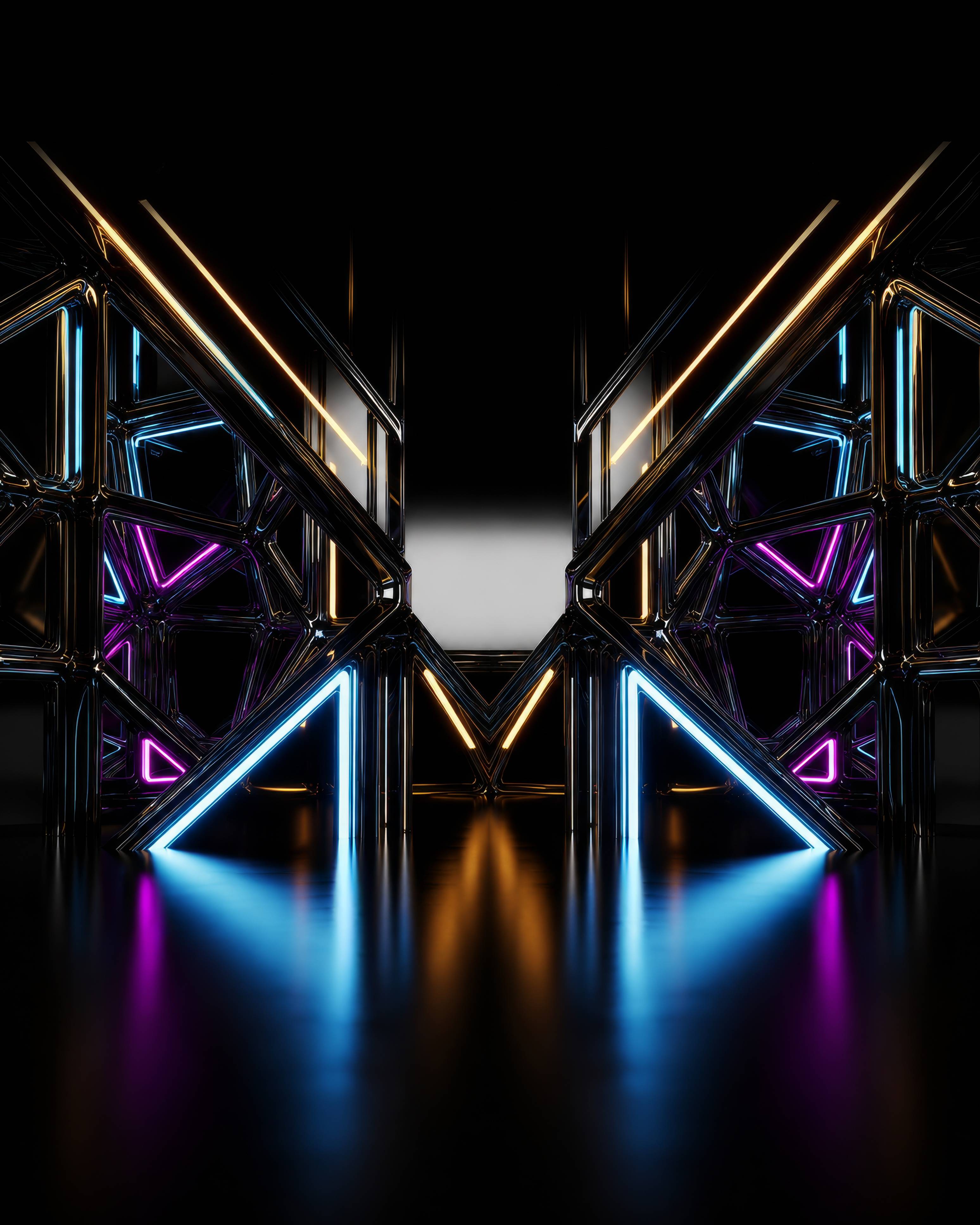 Futuristic Neon Geometric Corridor Background