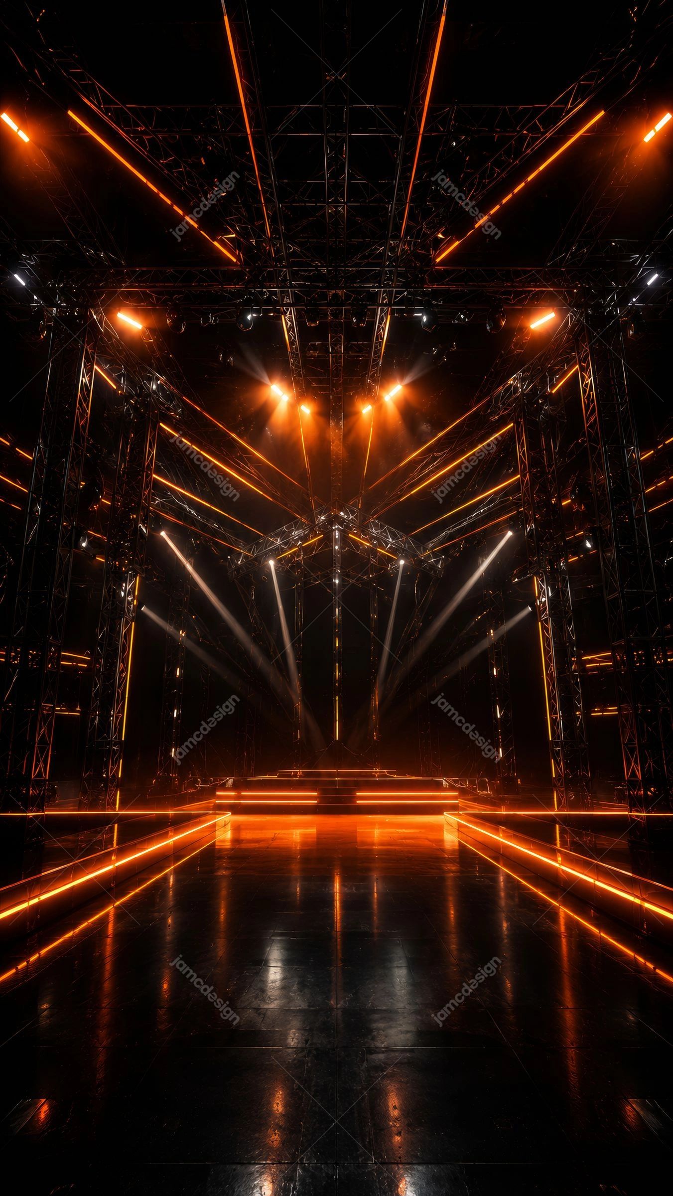 Futuristic Orange Neon Club Stage Background