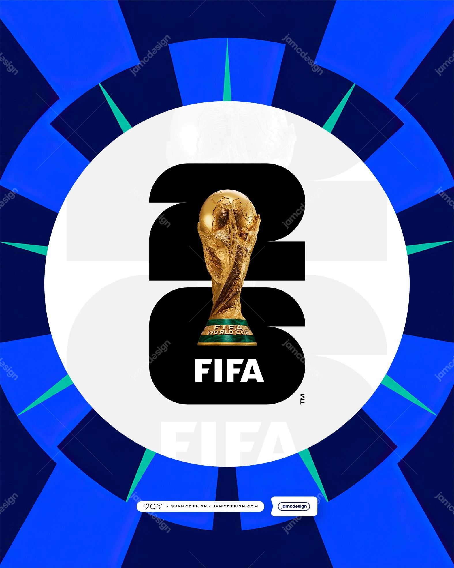 FIFA World Cup 2026 Flyer Template PSD Editable. Editable PSD template for a soccer World Cup event flyer, with a vivid blue radial sunburst background