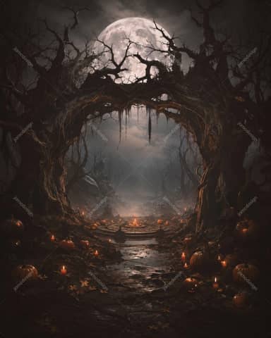 Pumpkin Ritual Forest Full Moon Halloween Background