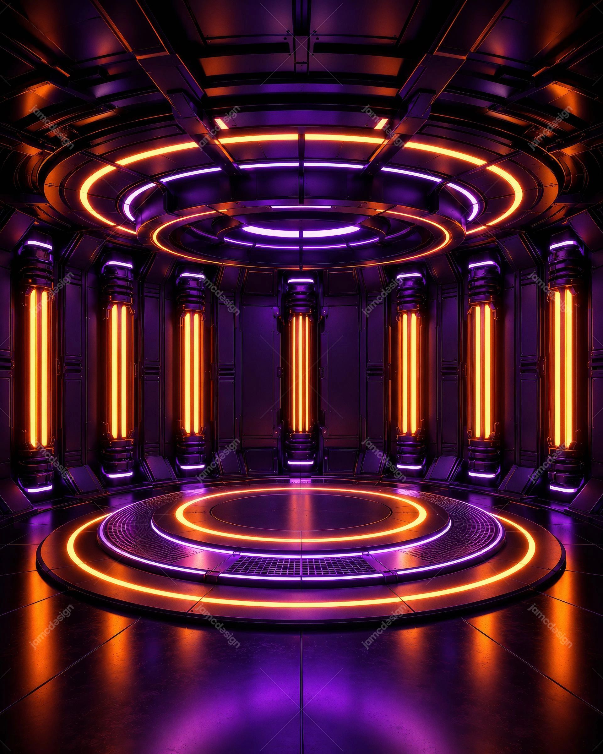 Futuristic Purple Orange Neon Sci Fi Stage Background