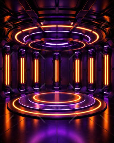 Palco Futurista Sci Fi Neon Roxo e Laranja Plano de Fundo