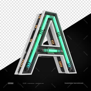 Letra a 3D Futurista Industrial Neon PNG Fundo Transparente