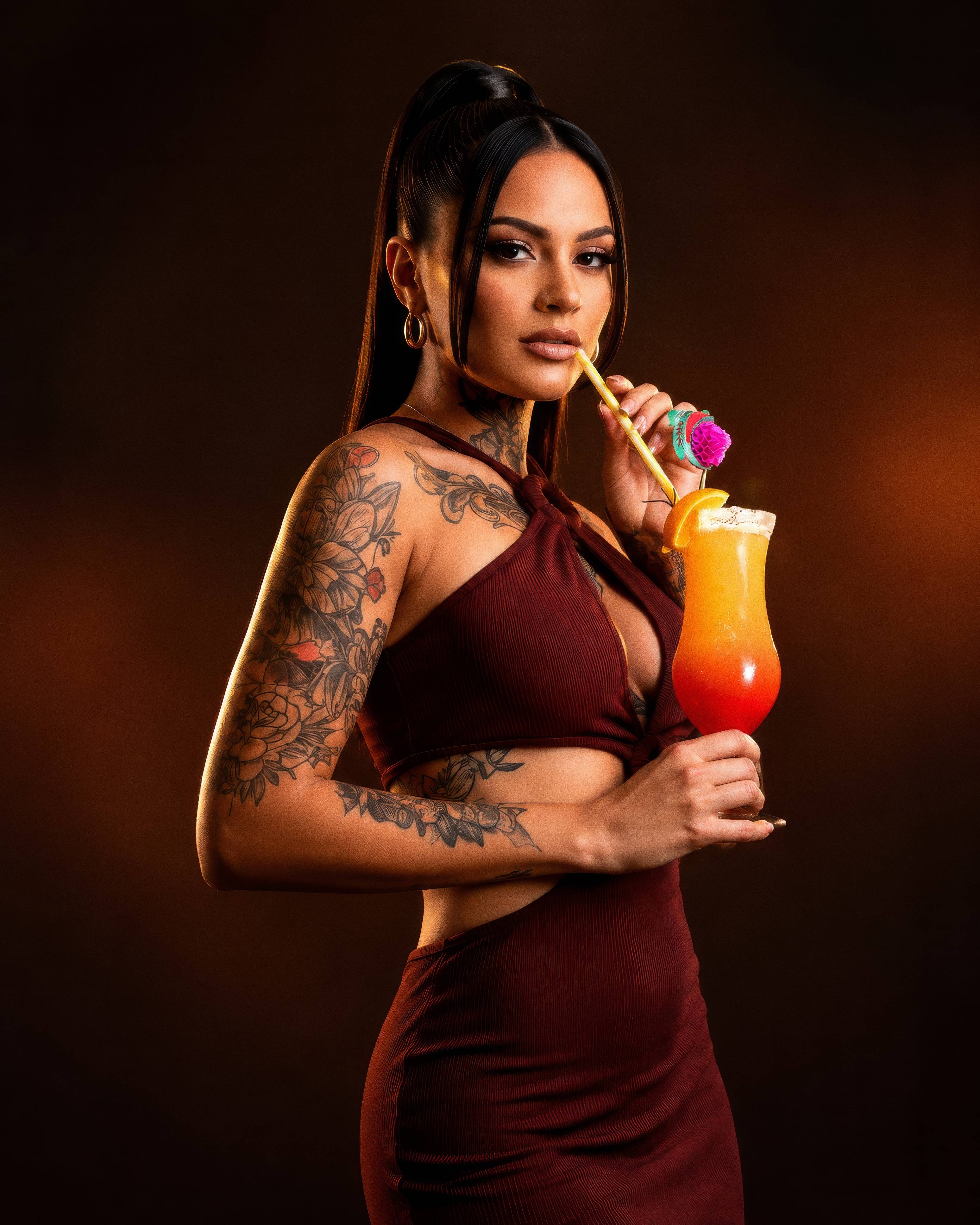 Woman Drinking Cocktails Background