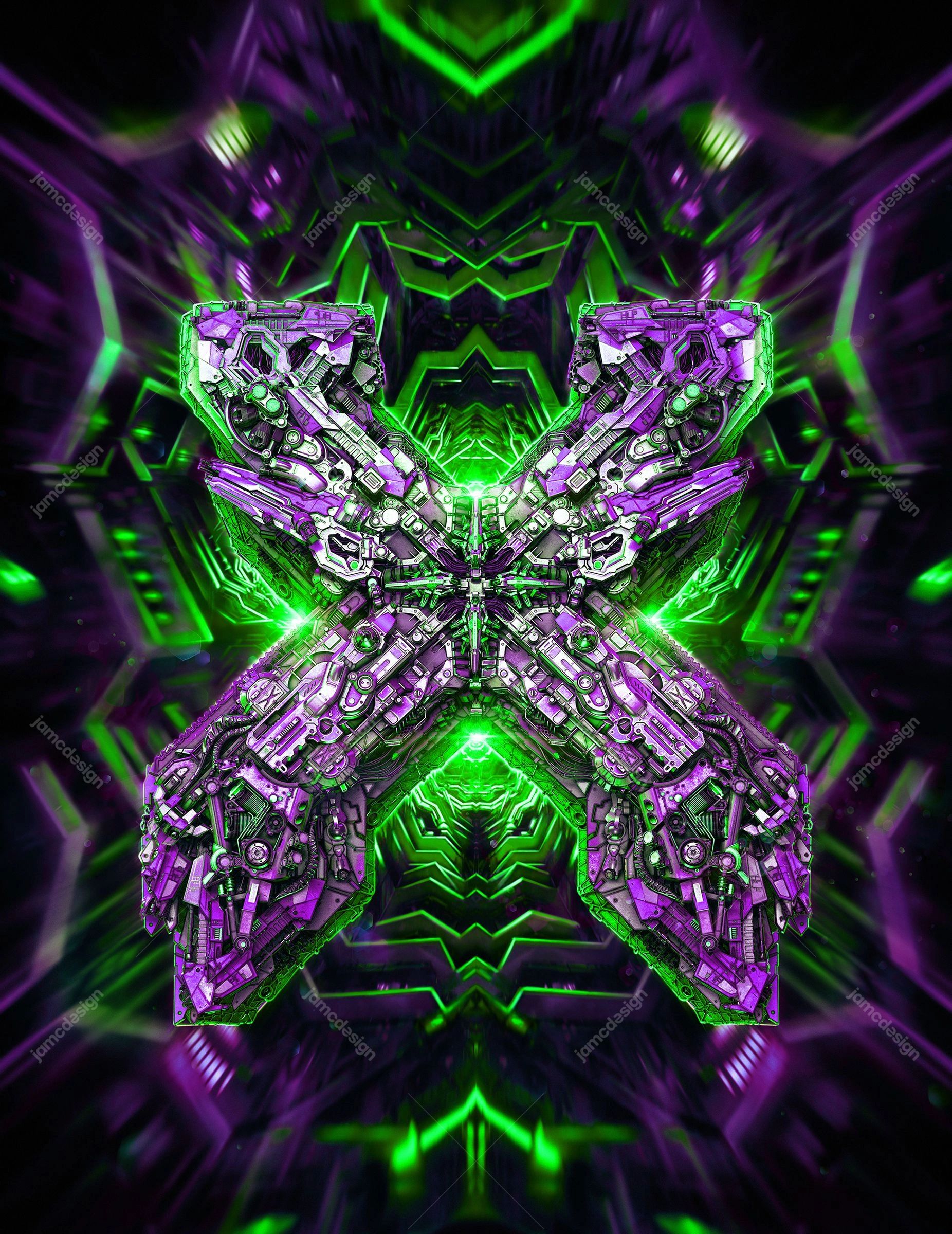 Cyberpunk Mechanical X Abstract Background