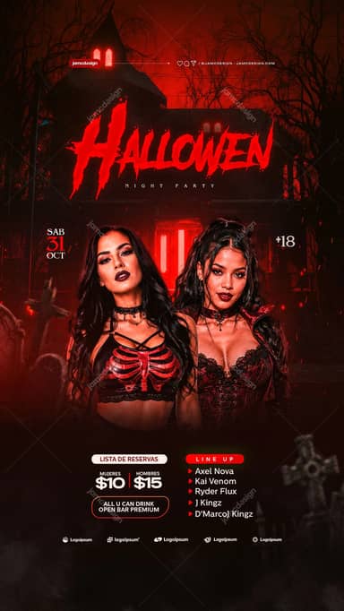 Red Halloween Party Flyer Story PSD Template Editable