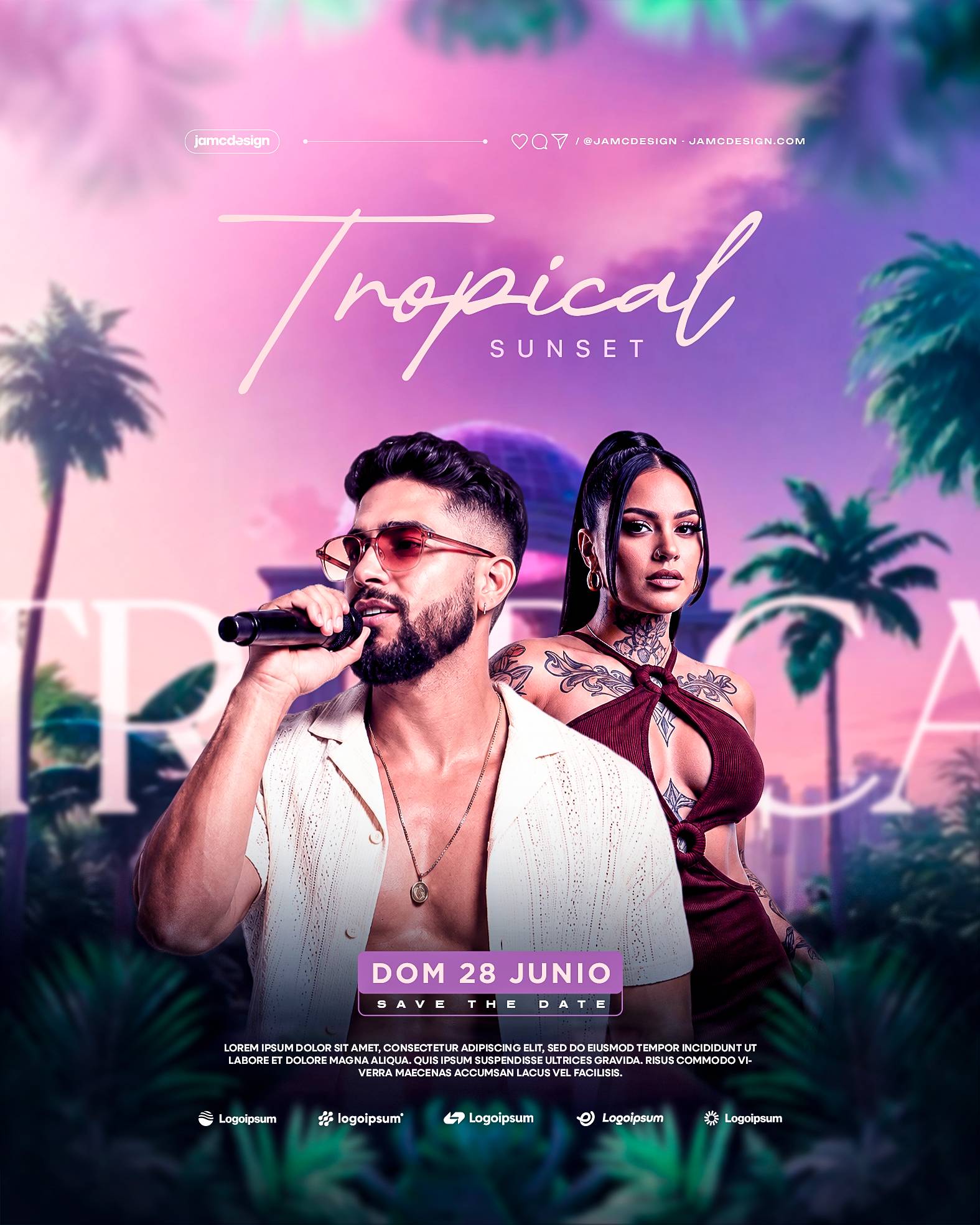 Tropical Sunset Flyer Template PSD Editable