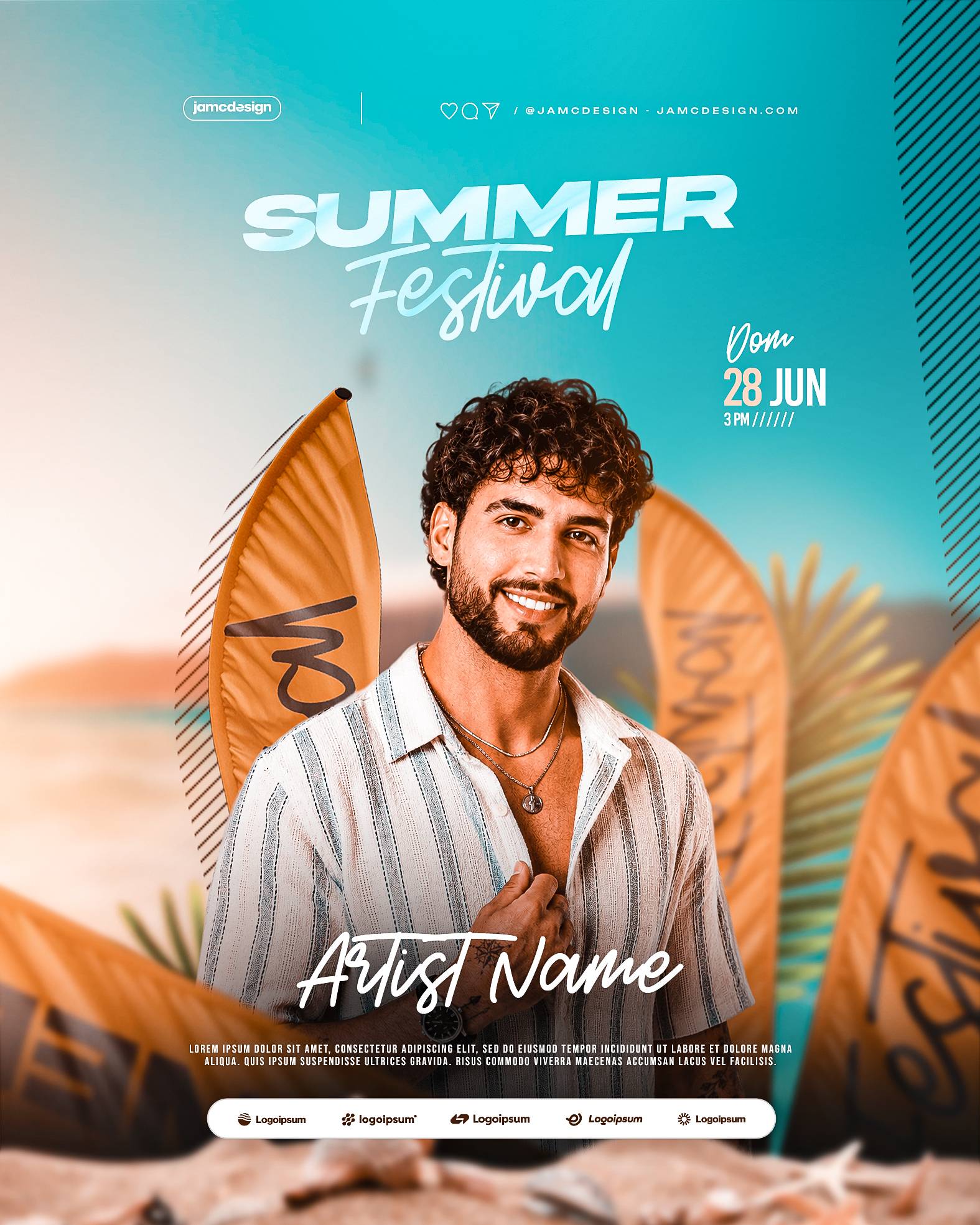 Summer Festival Flyer Template PSD Editable