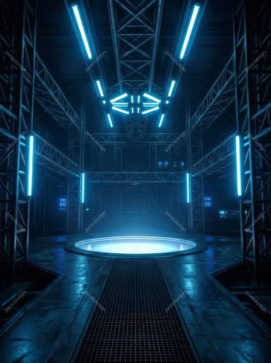 Fundo de Sala Sci-Fi Cyberpunk Futurista com Luz Neon