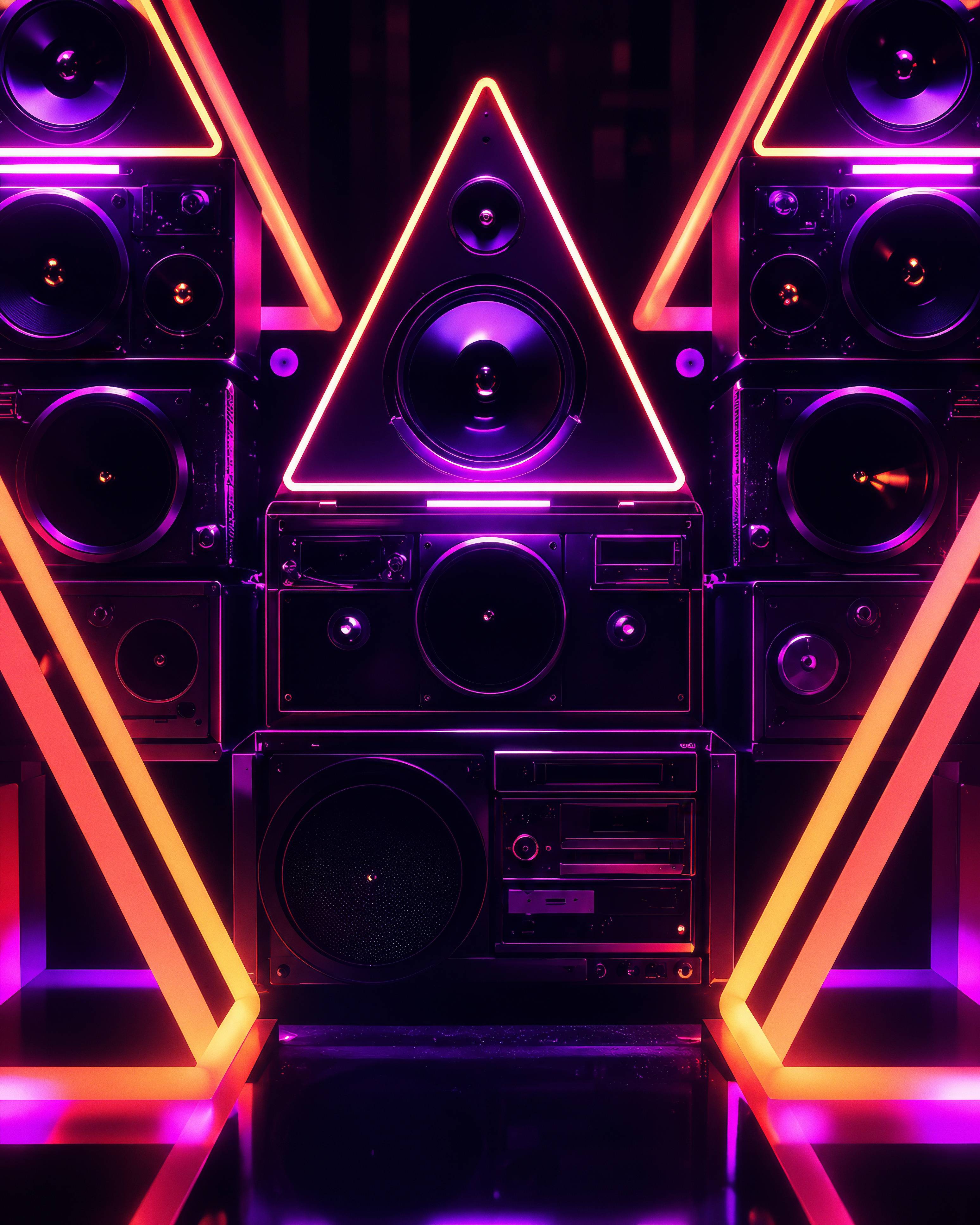 Neon Retro Speaker Wall Background