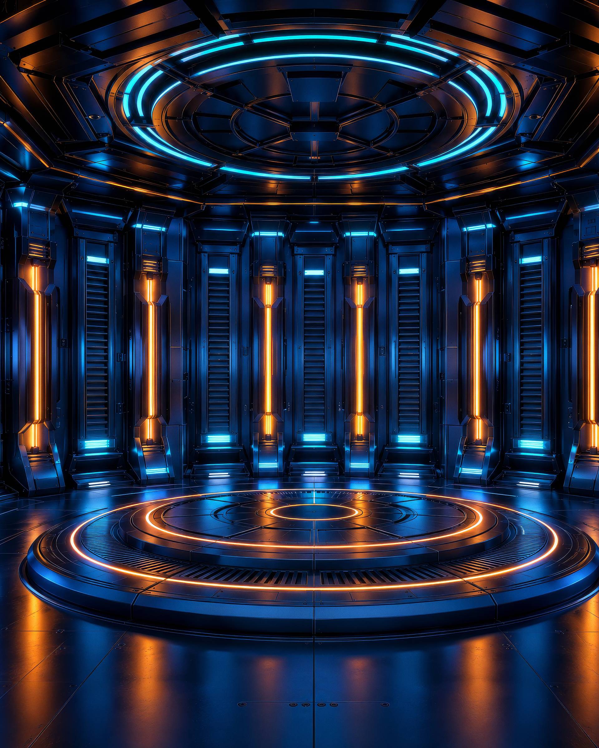 Blue Orange Cyberpunk Neon Platform Stage Background