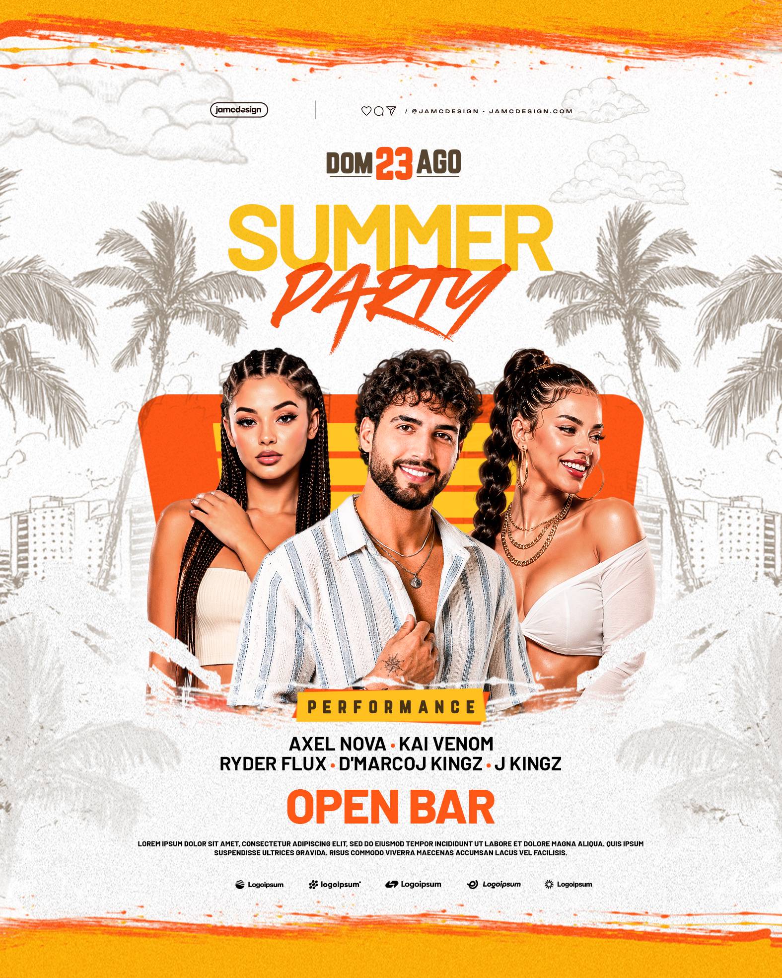 Summer Party Design Flyer Template PSD Editable