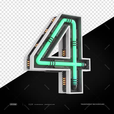 3D Futuristic Industrial Neon Number 4 PNG Transparent Background