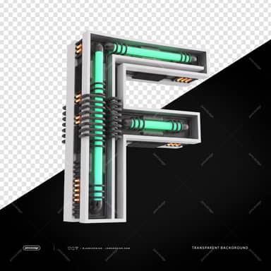 3D Futurista Industrial Neon Letra F PNG Fundo Transparente