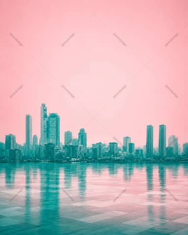Pink And Turquoise City Skyline Background