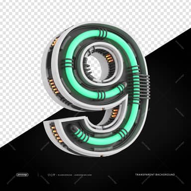 3D Futuristic Industrial Neon Number 9 PNG Transparent Background