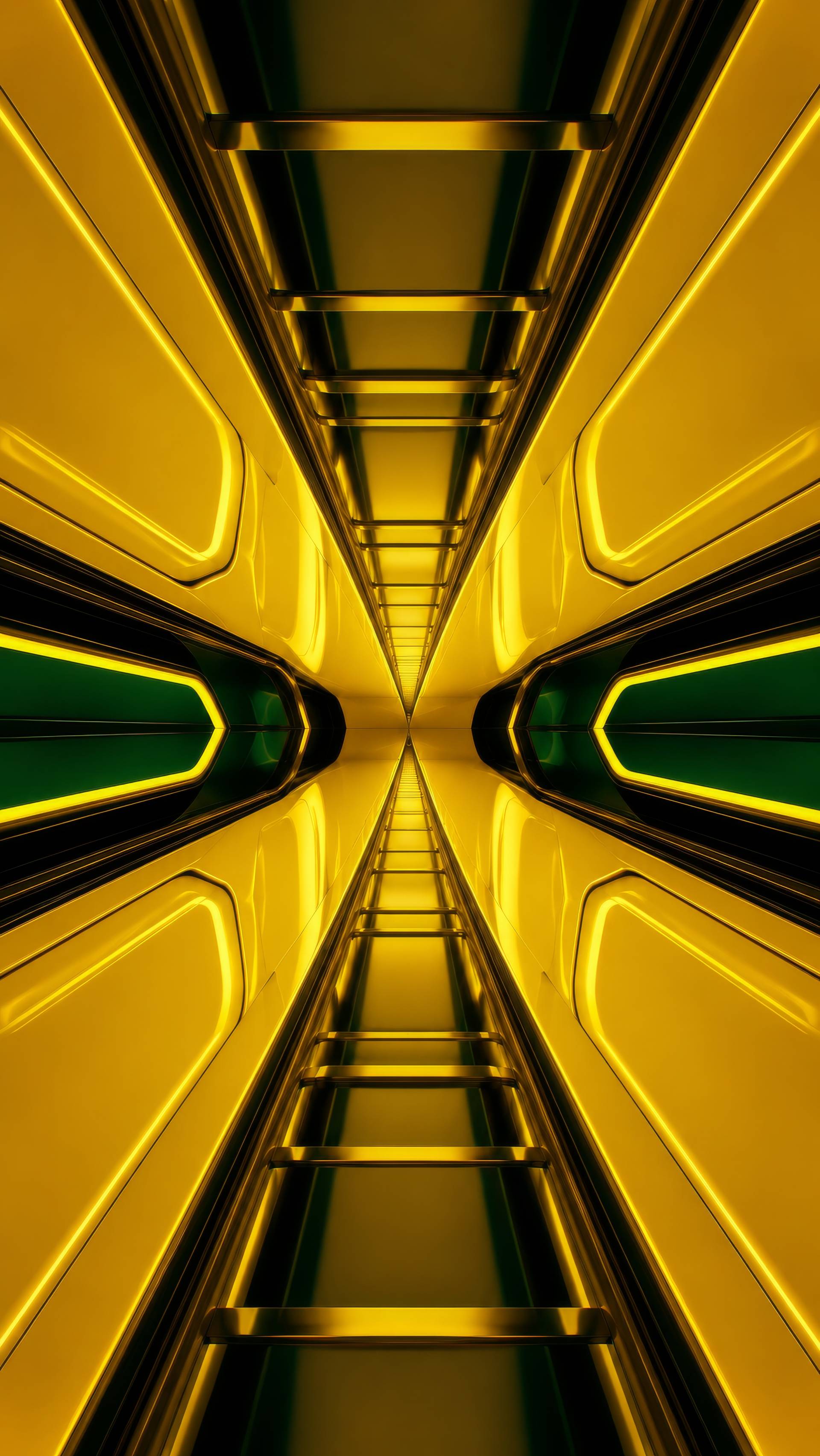 Symmetrical Yellow Green Futuristic Tunnel Background