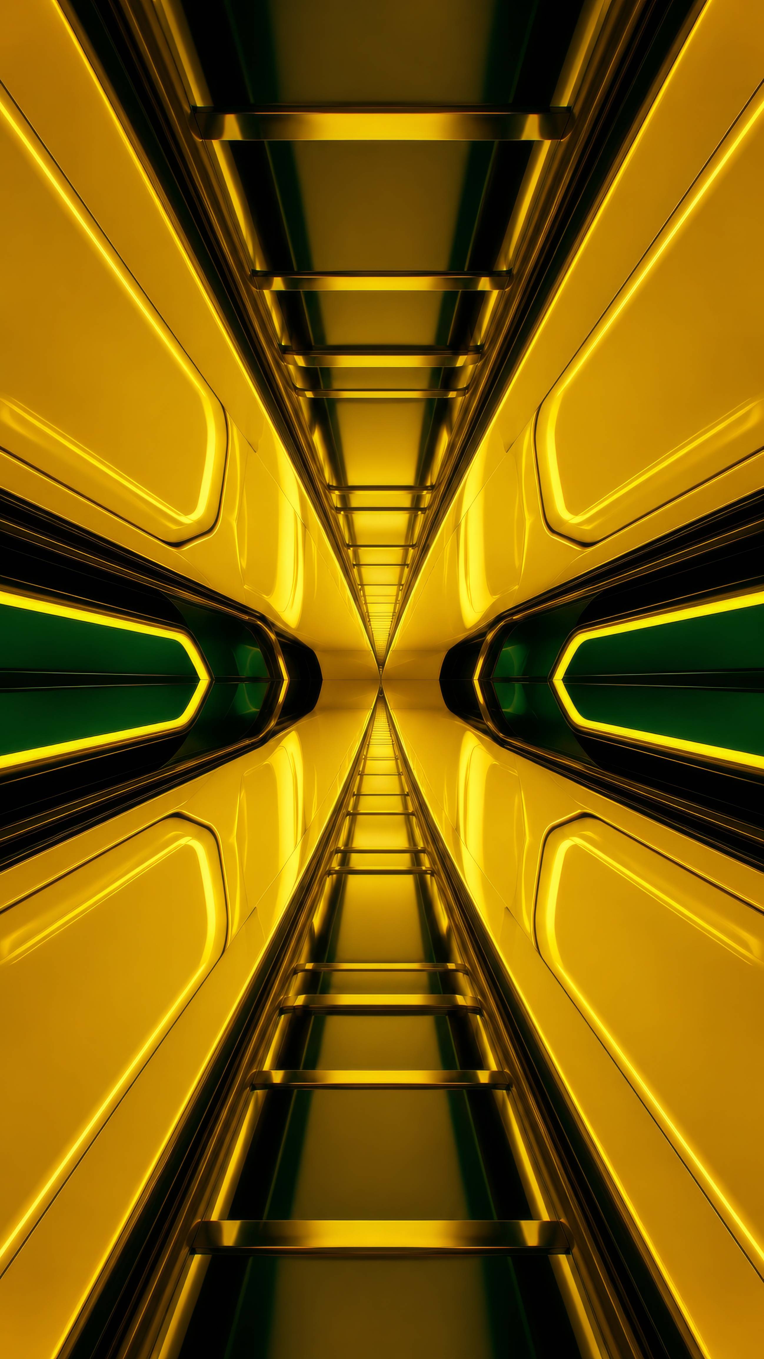 Symmetrical Yellow Green Futuristic Tunnel Background