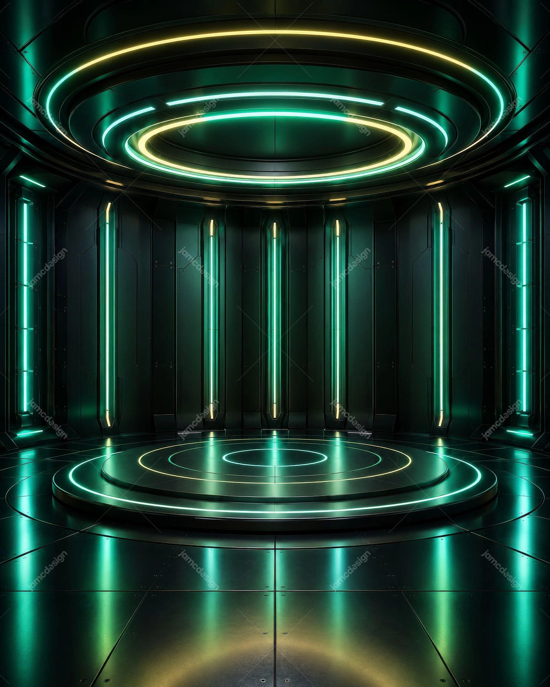 Emerald Green Teal Sci Fi Circular Stage Background