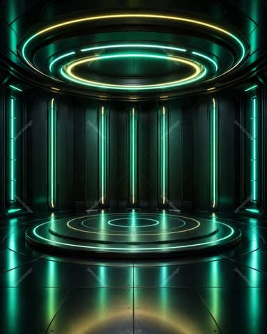 Scène Circulaire Sci Fi Émeraude et Sarcelle Fond