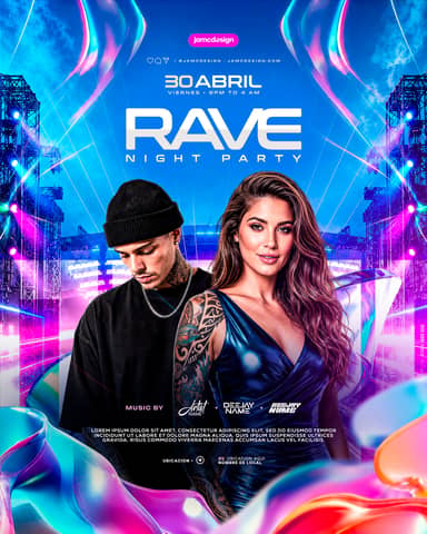Rave Party Social Media Flyer Design Template PSD Editable