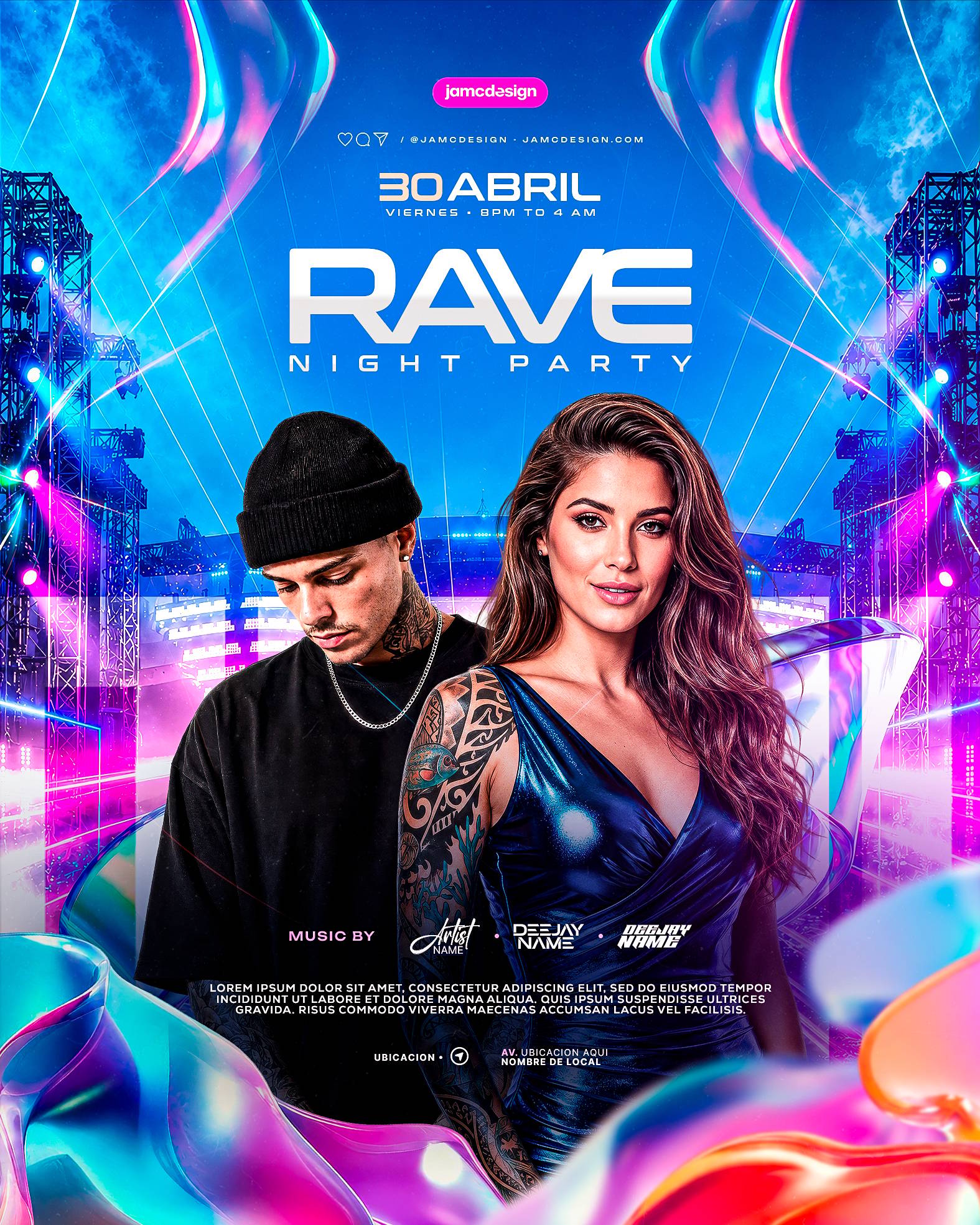 Rave Party Social Media Flyer Design Template PSD Editable