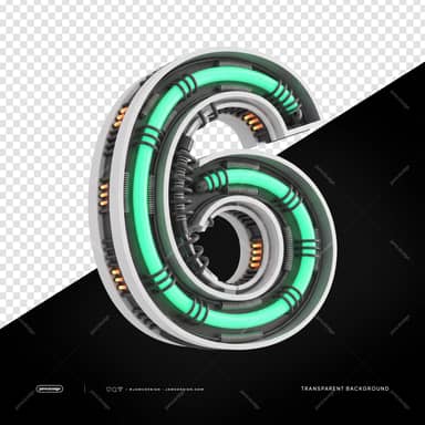 3D Futuristic Industrial Neon Number 6 PNG Transparent Background
