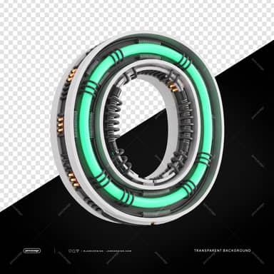 3D Futuristic Industrial Neon Number 0 PNG Transparent Background