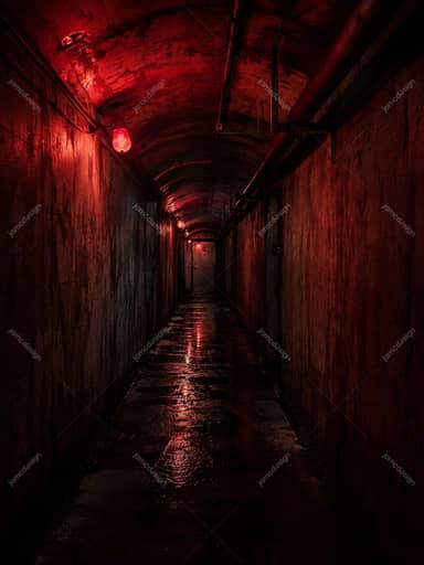 Abandoned Industrial Red Tunnel Dark Walls Background JPG