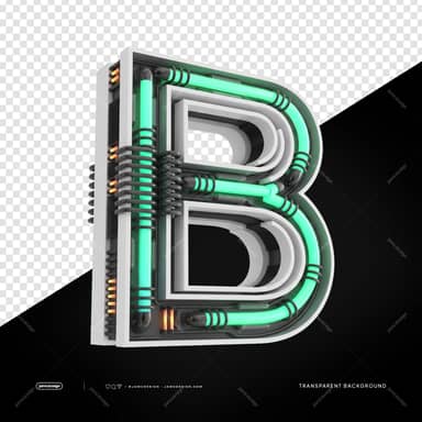 3D Futuriste Industriel Néon Lettre B PNG Fond Transparent