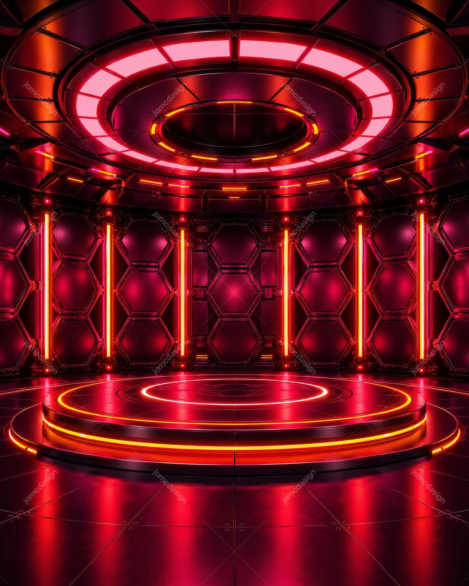 Red Magenta Futuristic Hexagon Neon Stage Background