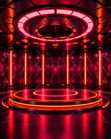 Fond de Scène Néon Futuriste Hexagonale Rouge Magenta