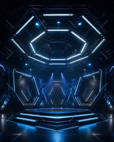 Fundo de Interior de Palco Futurista com Neon Azul