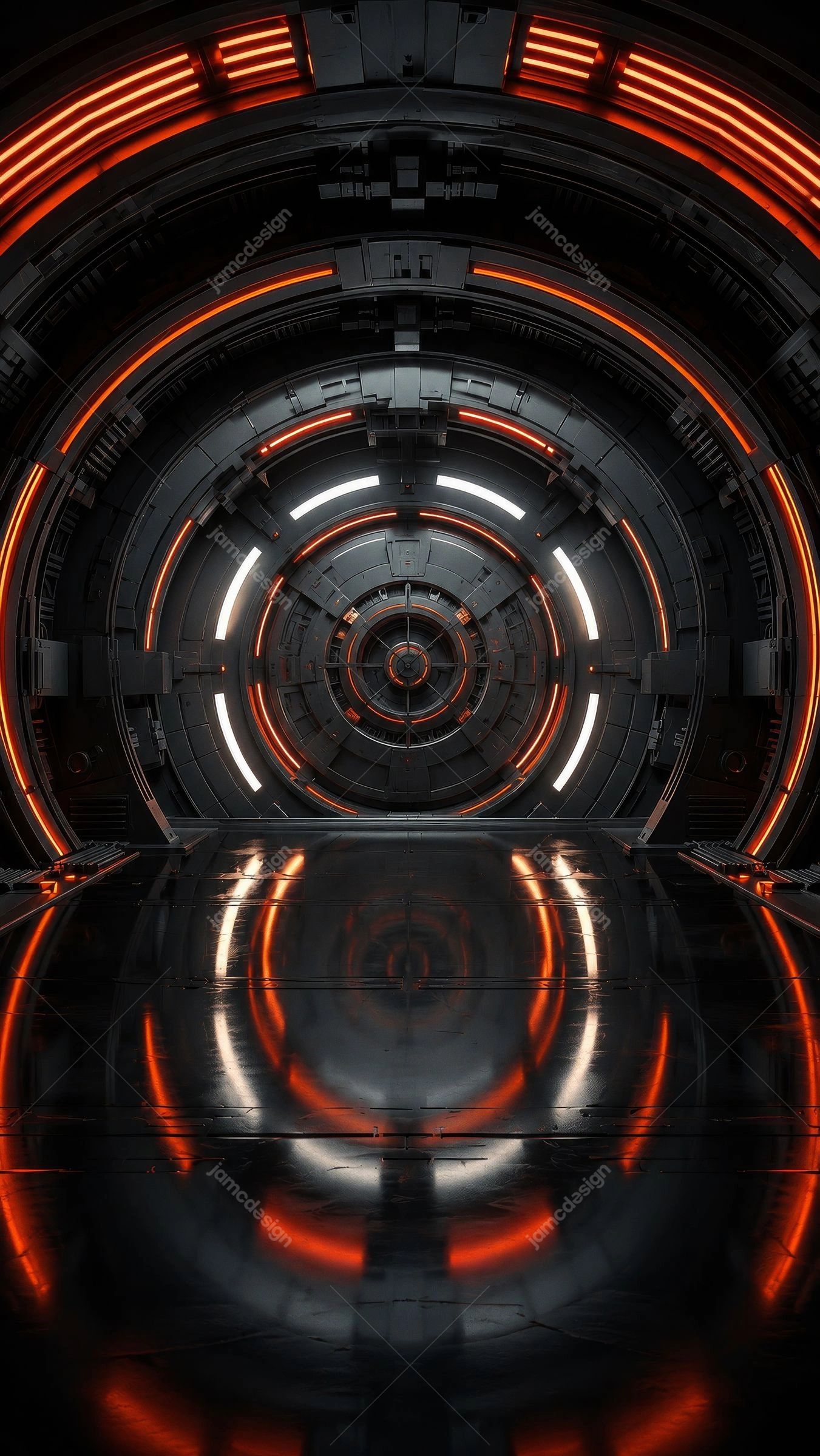 Orange Neon Futuristic Vault Corridor Background
