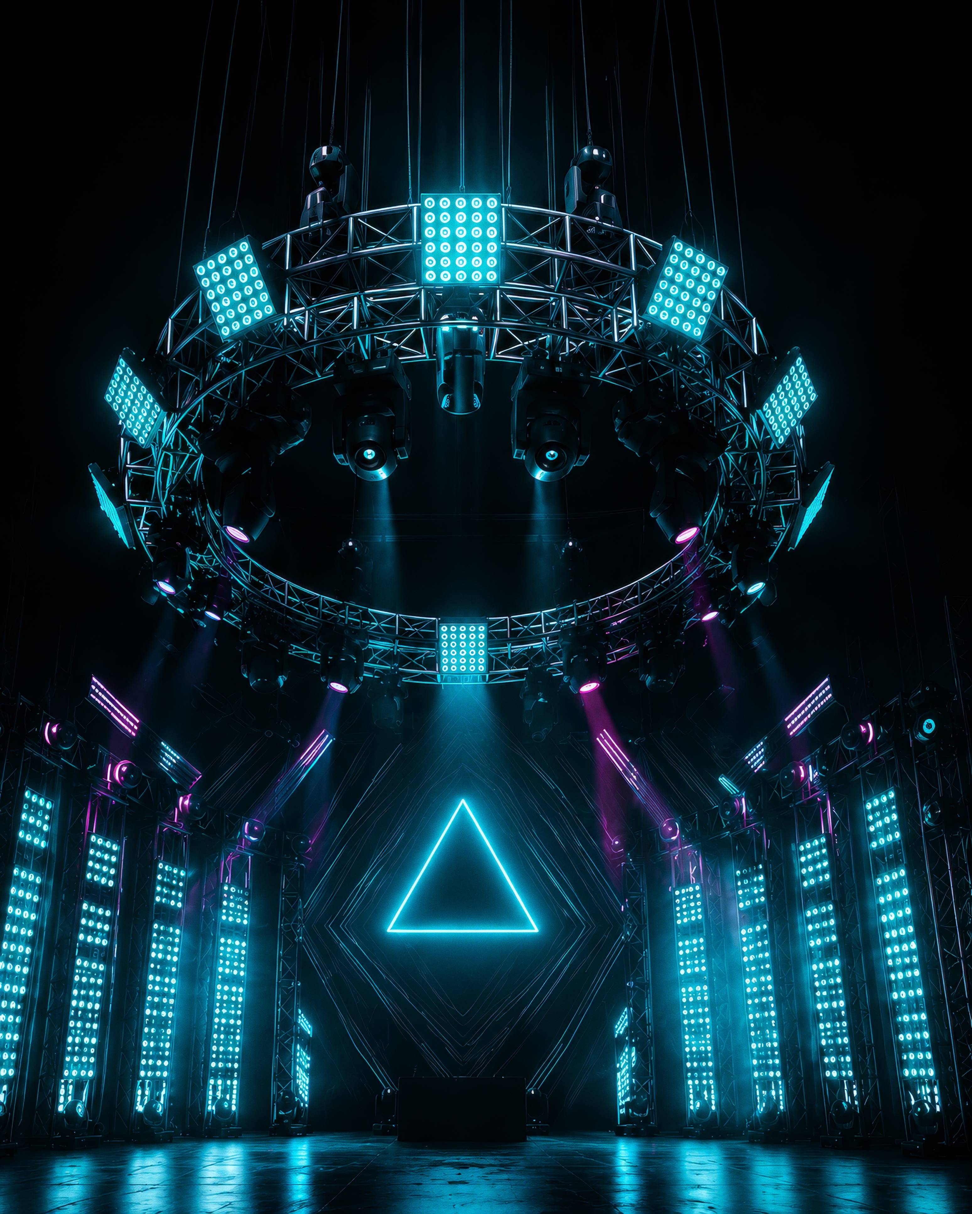 Cyan Neon Concert Stage Background