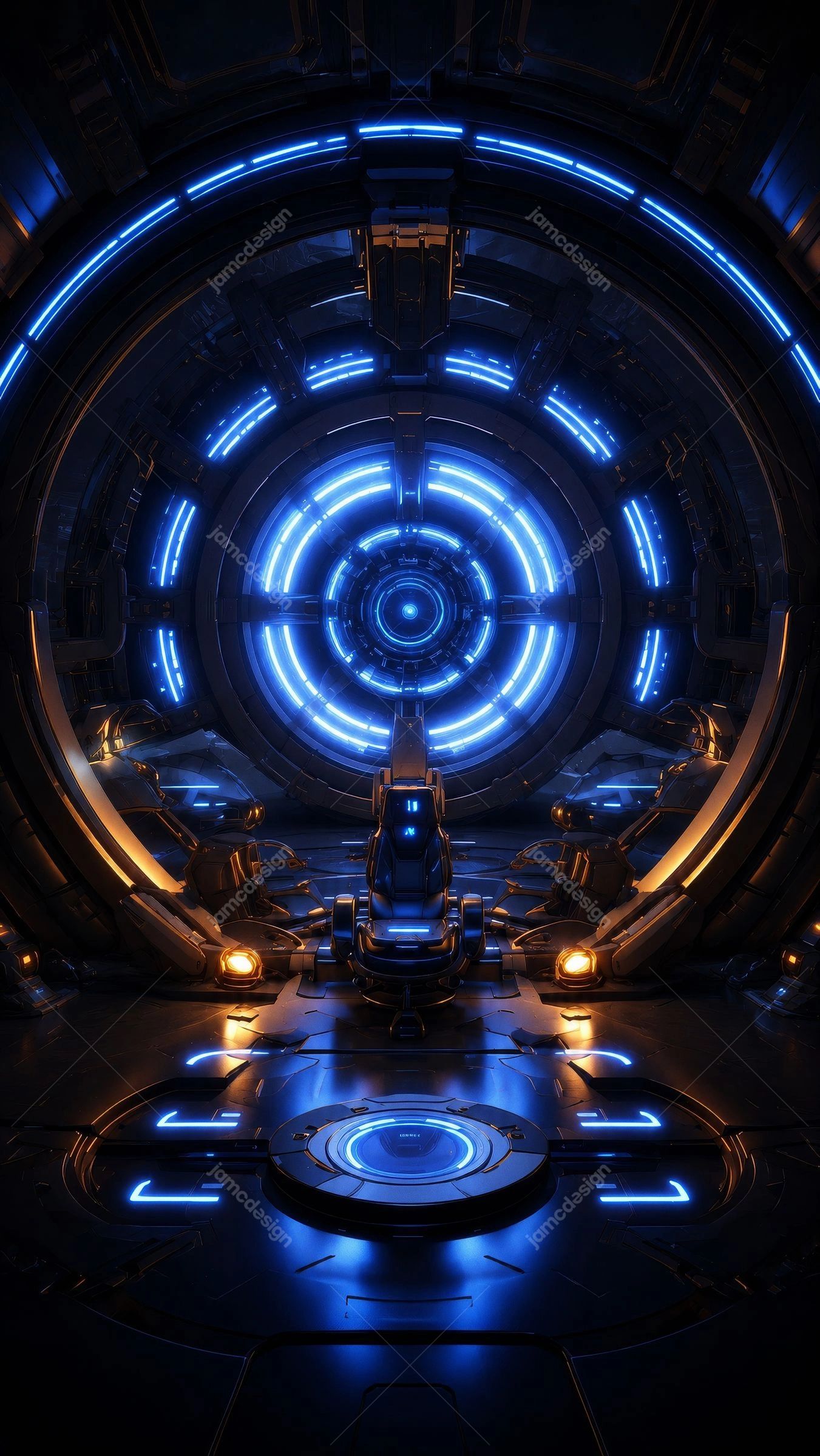 Futuristic Blue Neon Sci Fi Portal Room Background