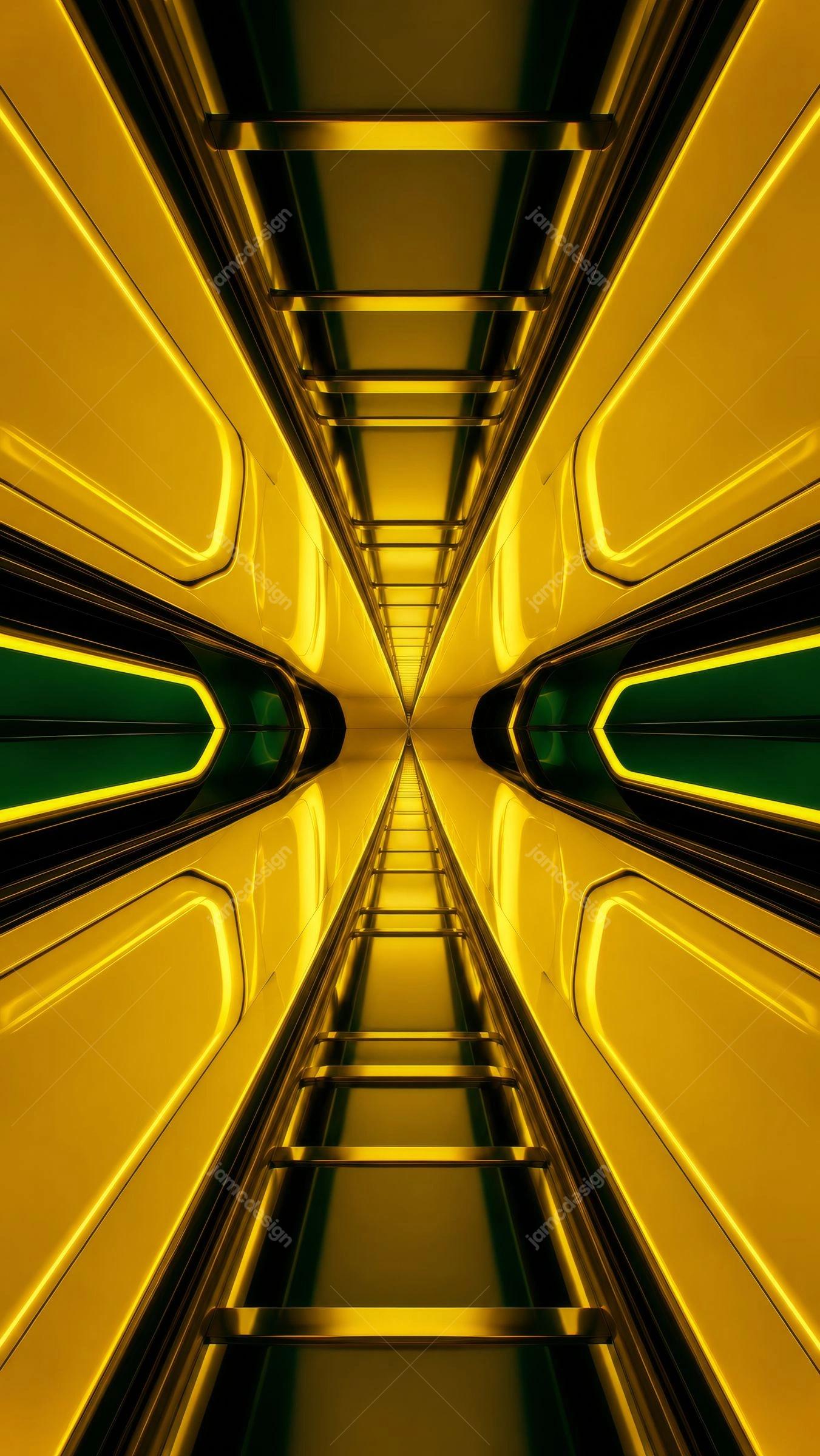 Symmetrical Yellow Green Futuristic Tunnel Background