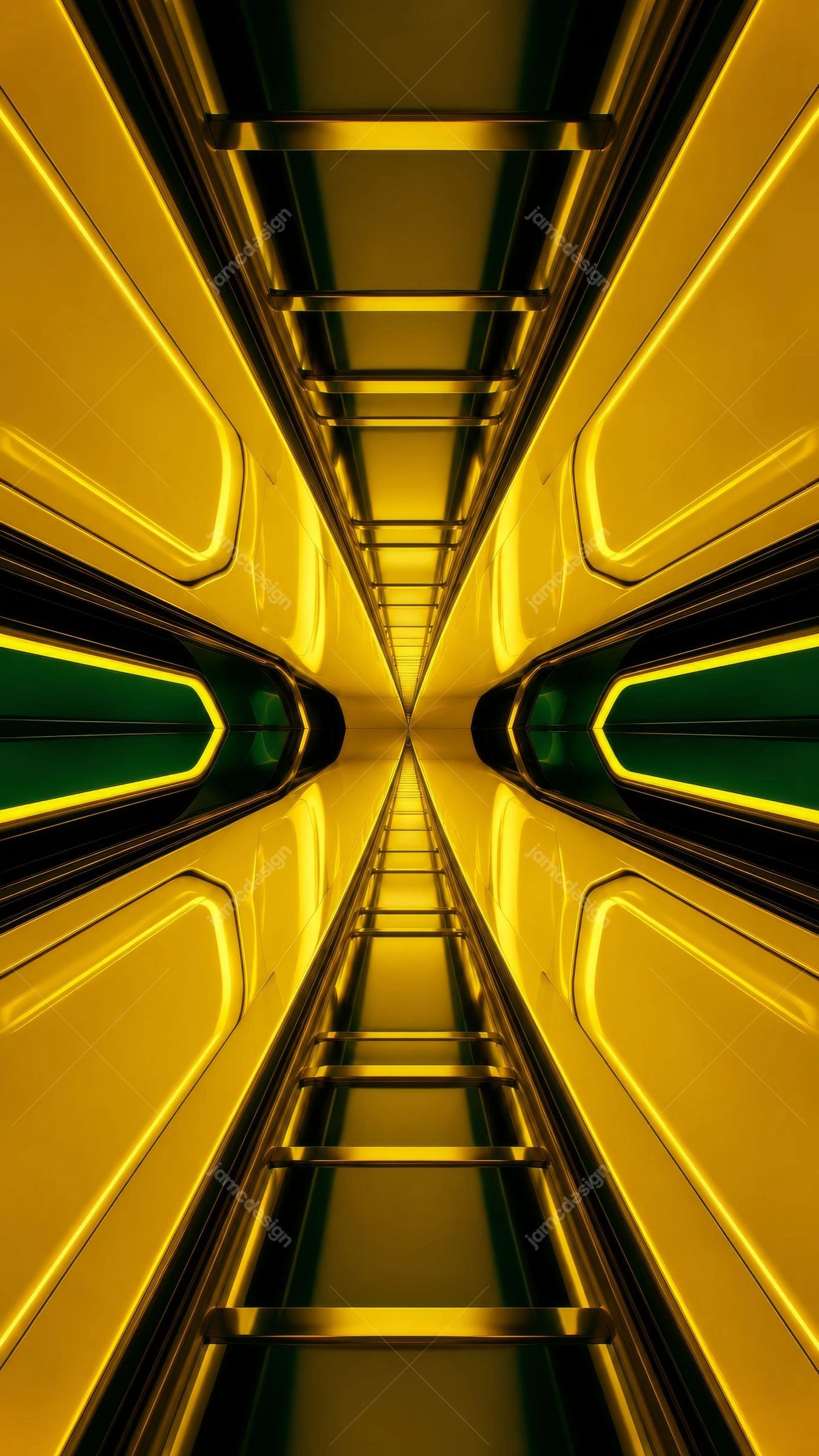 Symmetrical Yellow Green Futuristic Tunnel Background