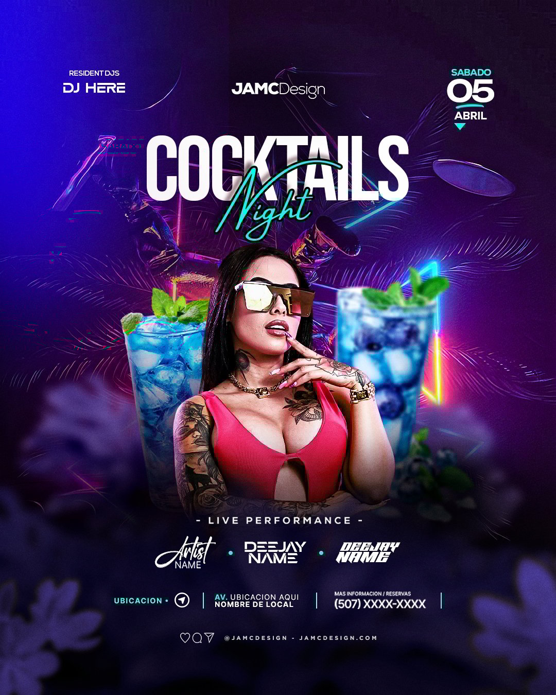 Cocktails Night Flyer Template PSD